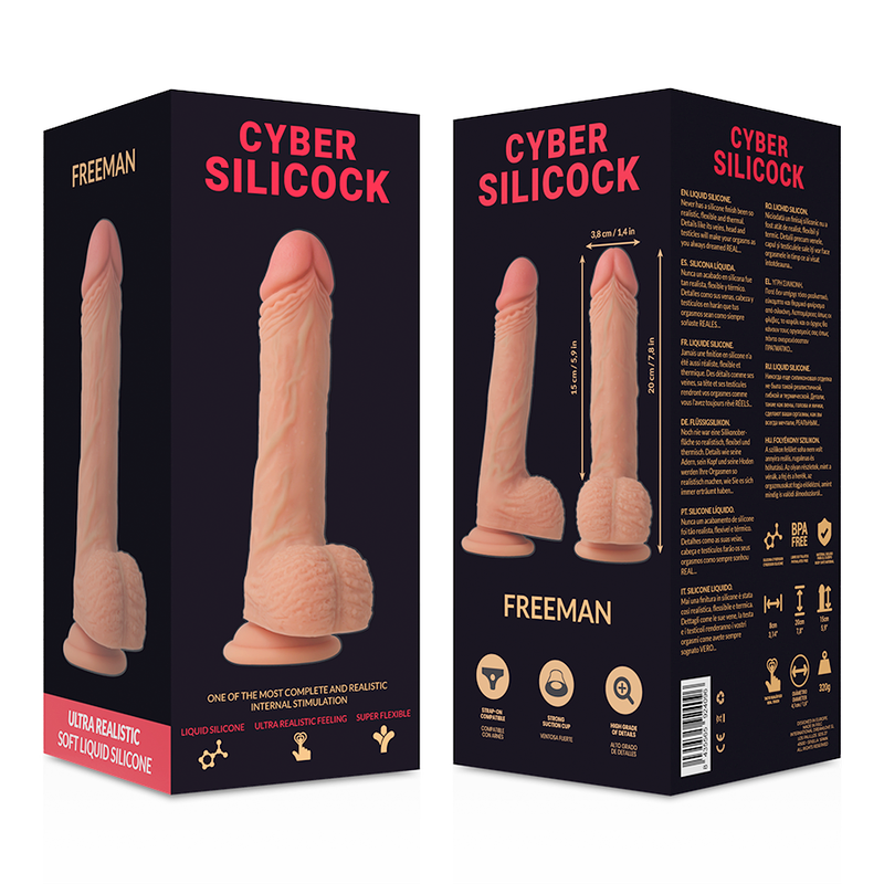 CYBER SILICOCK - STRAP-ON FREEMAN LIQUIDE SILICONE AVEC 3 ANNEAUX GRATUITS 20 CM -O- 3.8 CM