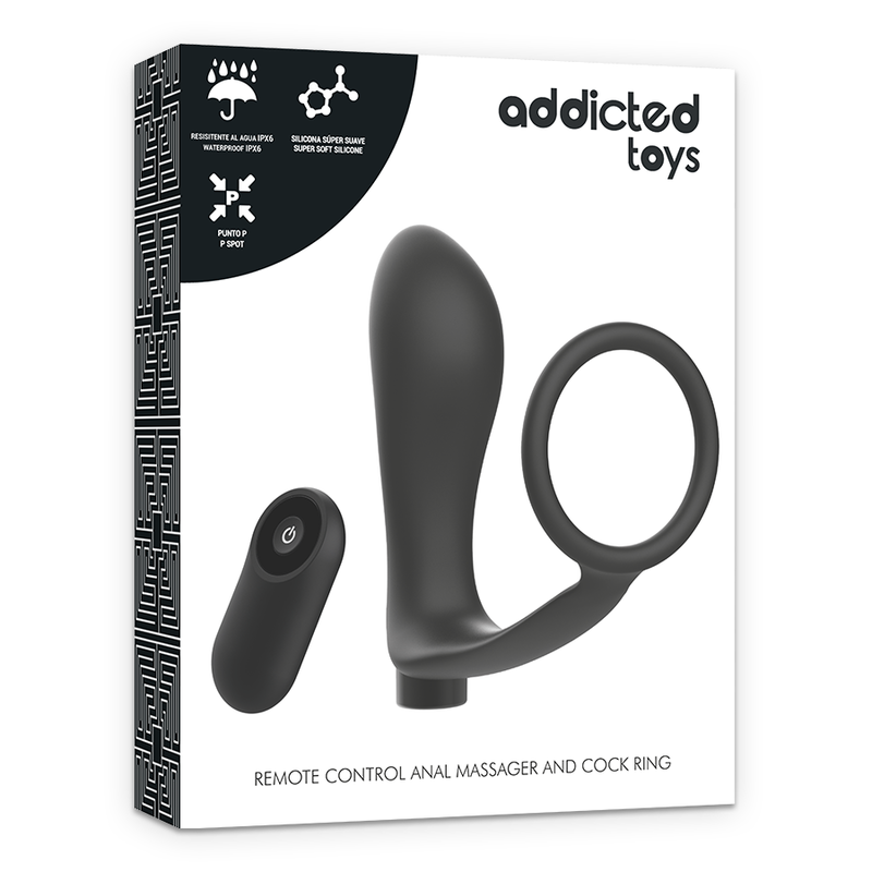 Addicted toys - anneau pénis avec télécommande plug anal noir rechargeable